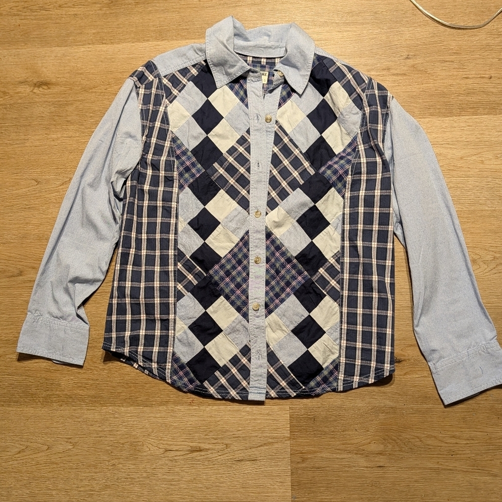 Free People NWOT Argyle Plaid Shirt in Blue-Multi Patchwork sz SML​ - Picture 12 of 12